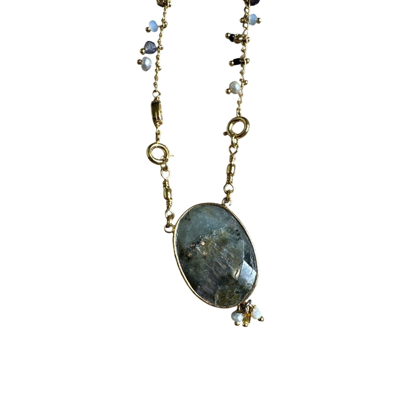 Gas Bijoux Beaded Necklace with Large Gray Stone