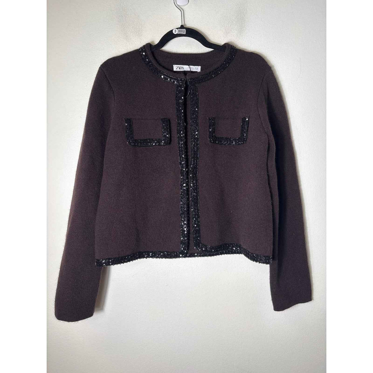 Zara Merlot with Black Sequin Beaded Trim Sz L