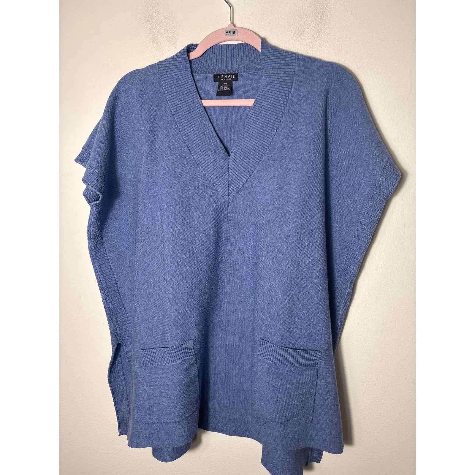 J'Envie Blue Sweater Pullover Poncho Style Sweater Sz one size