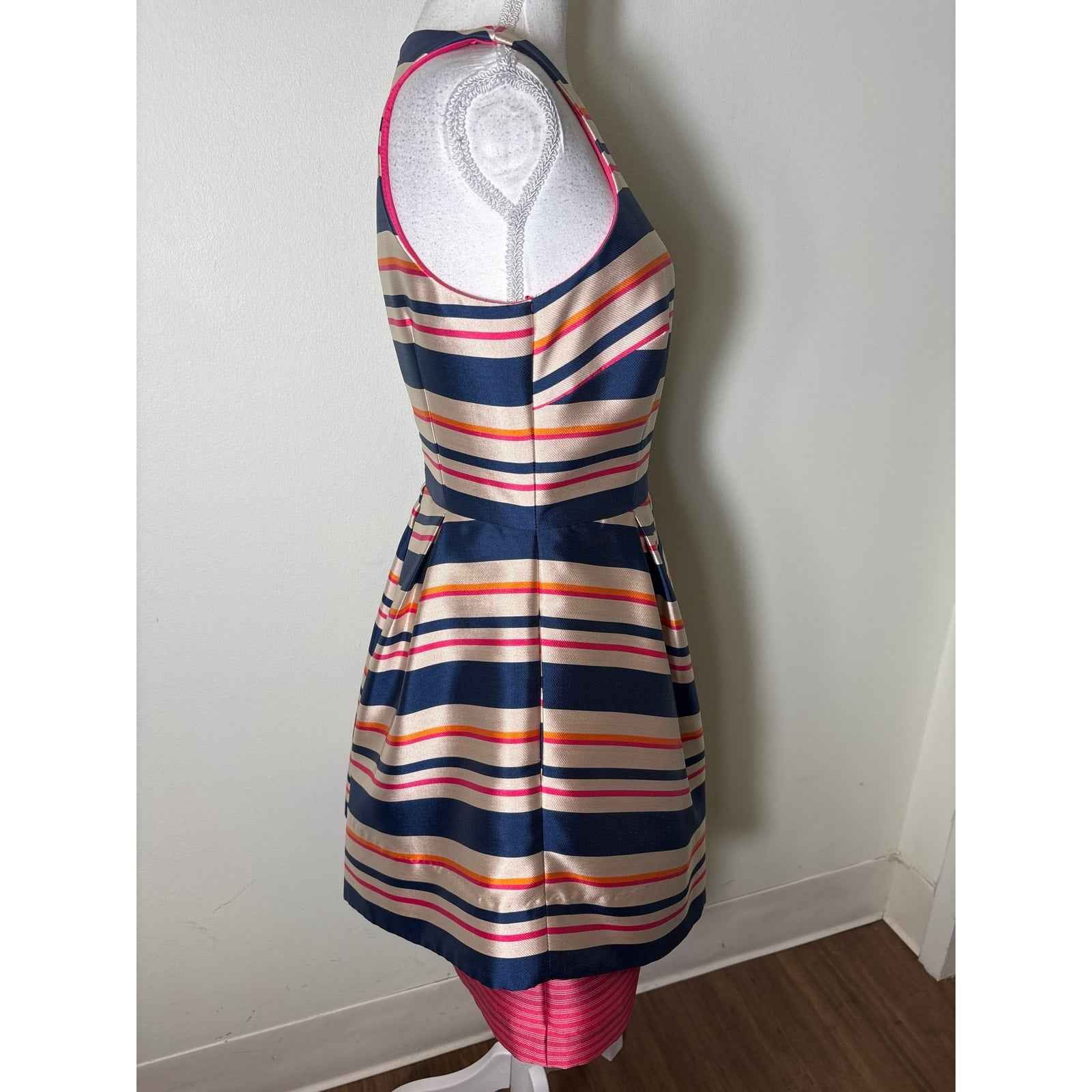 Trina Turk Navy, Pink and White Striped Mini Dress Sz 4