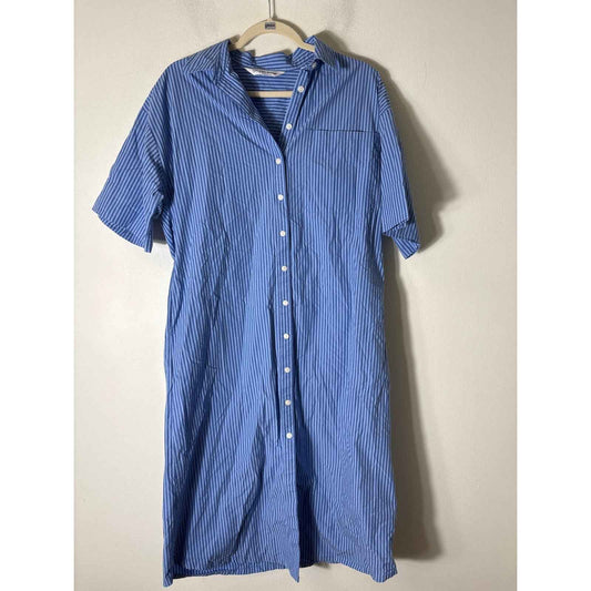 The Drop Blue Vertical Pin Stripe Shirt Dress Sz S
