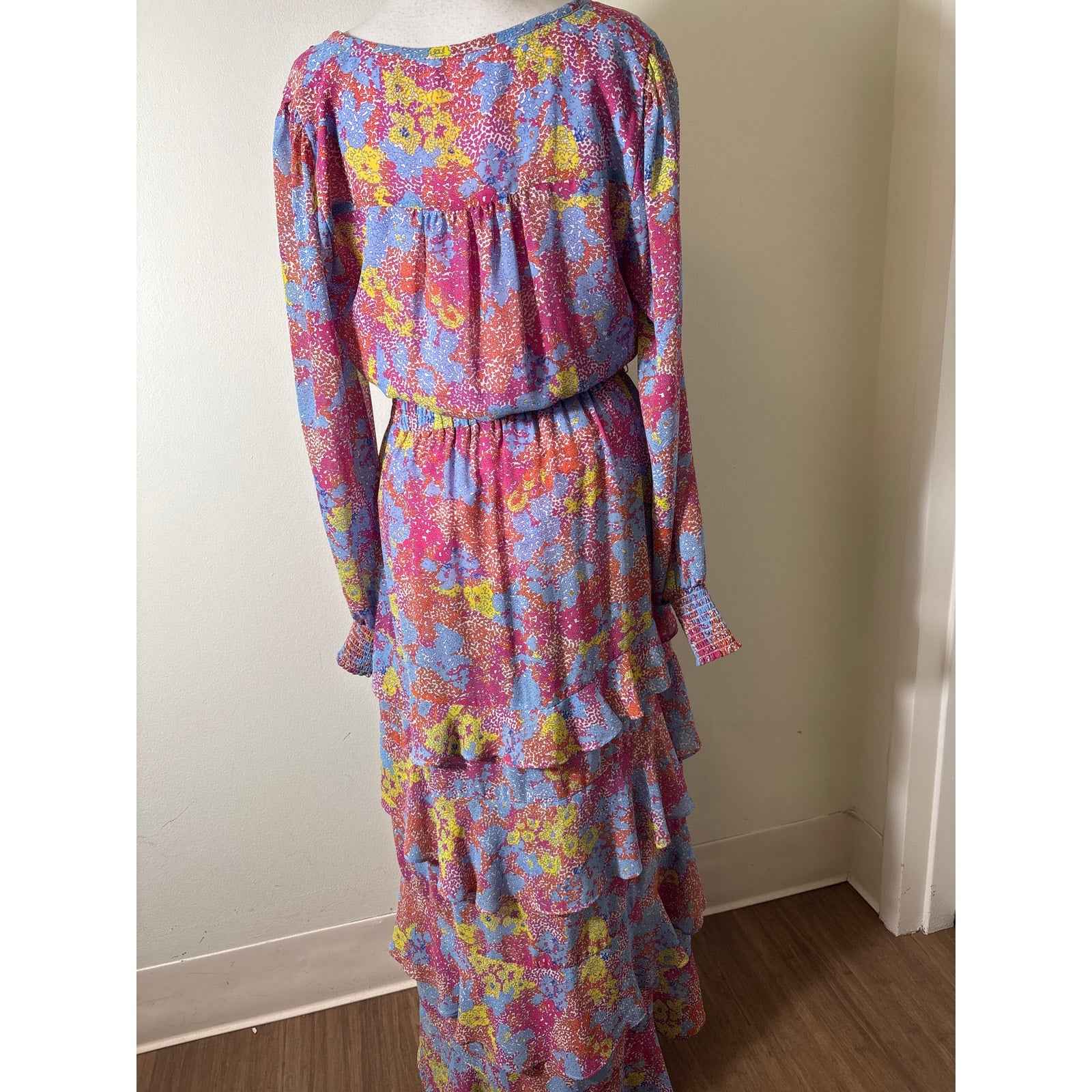 Allison New York Multicolor Long Sleeve Tiered Ruffled Maxi Dress Sz M