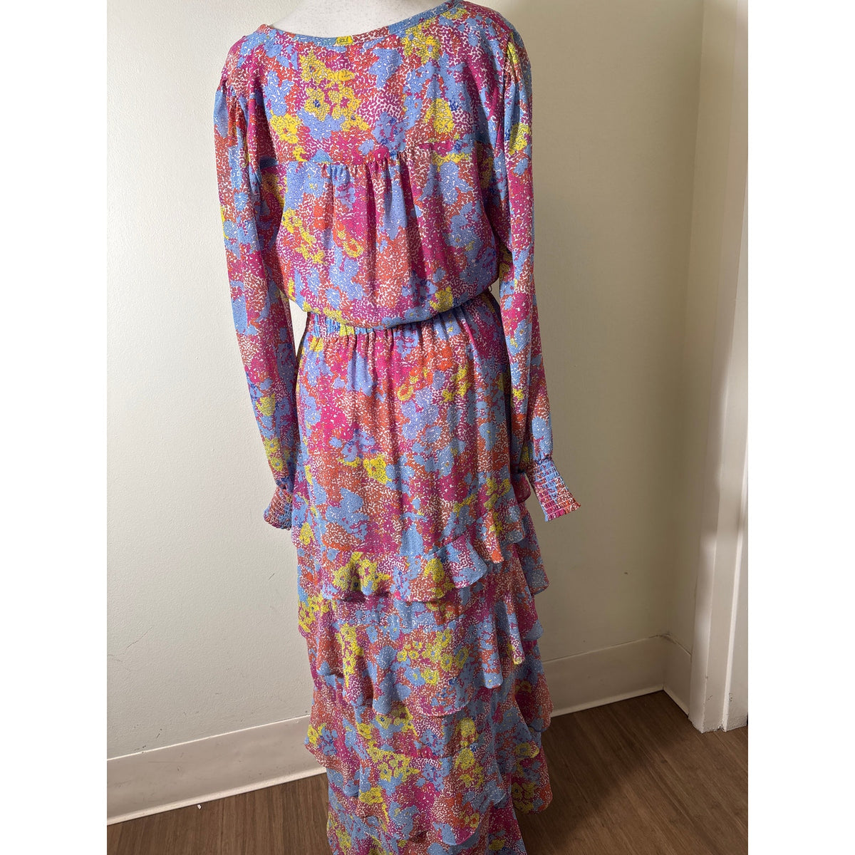 Allison New York Multicolor Long Sleeve Tiered Ruffled Maxi Dress Sz M