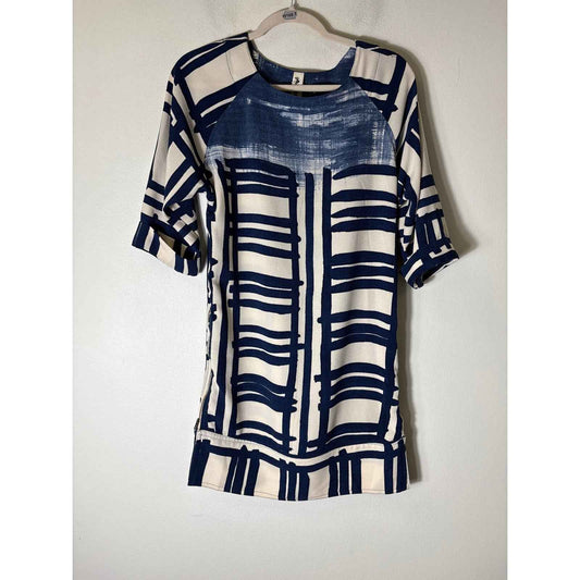AMADI Off White Navy 3/4 Sleeve Midi Dress sz XS