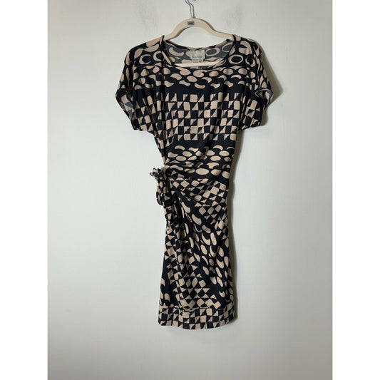 Donna Morgan Tan Black Short Sleeve Knee Length Dress Sz 8