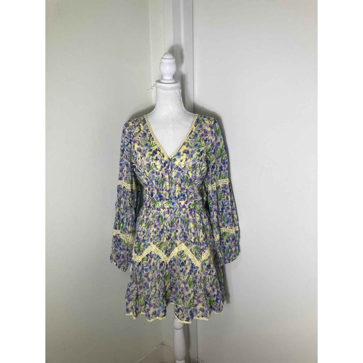 Allison Yellow Floral Mini Dress Sz S