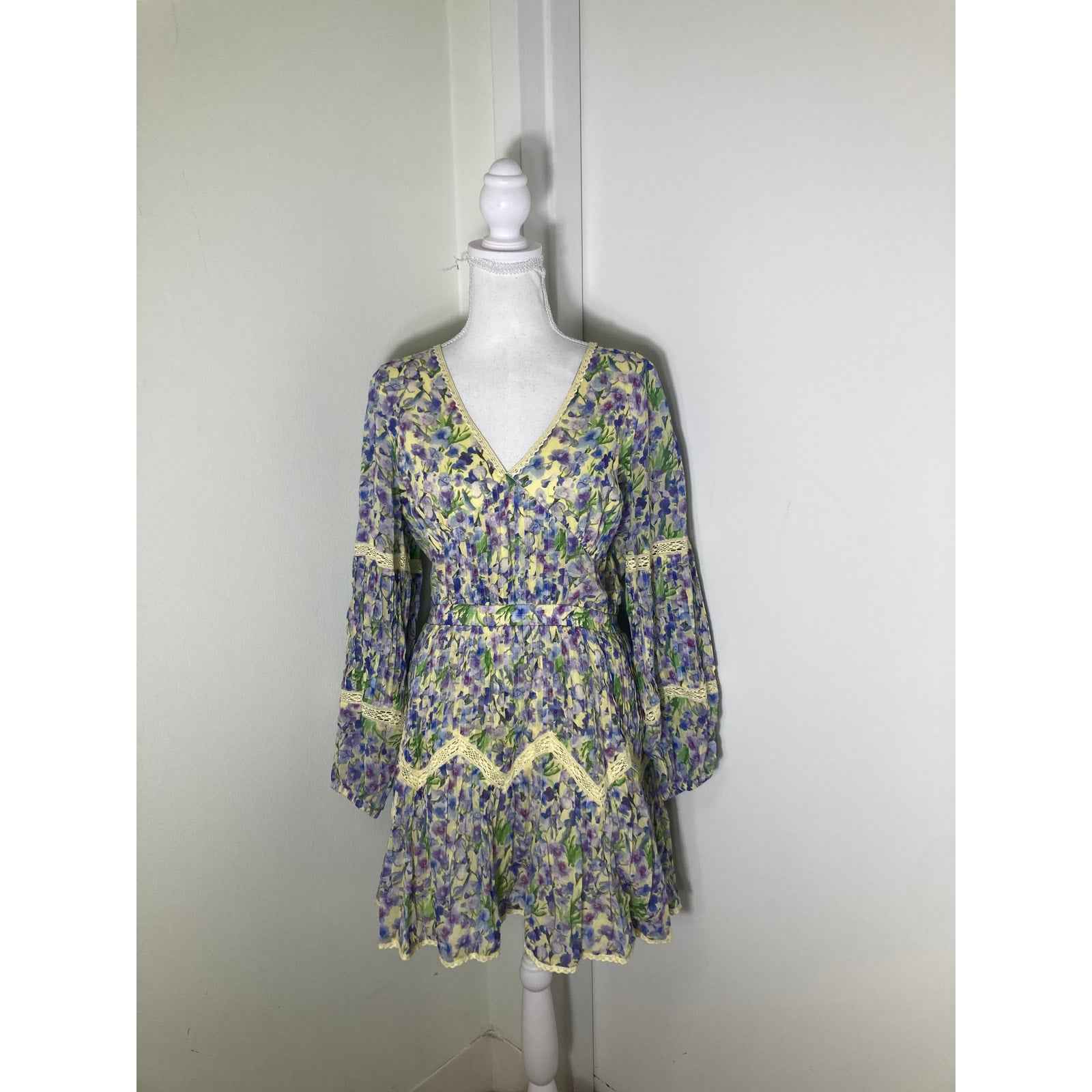Allison Yellow Floral Mini Dress Sz S
