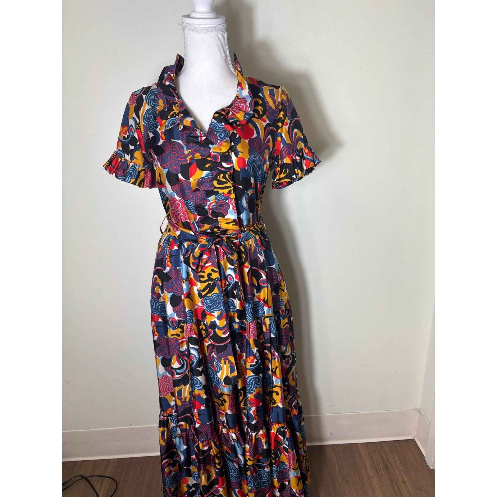 La Double J. Multicolor Floral Short Sleeve Maxi Dress Sz S