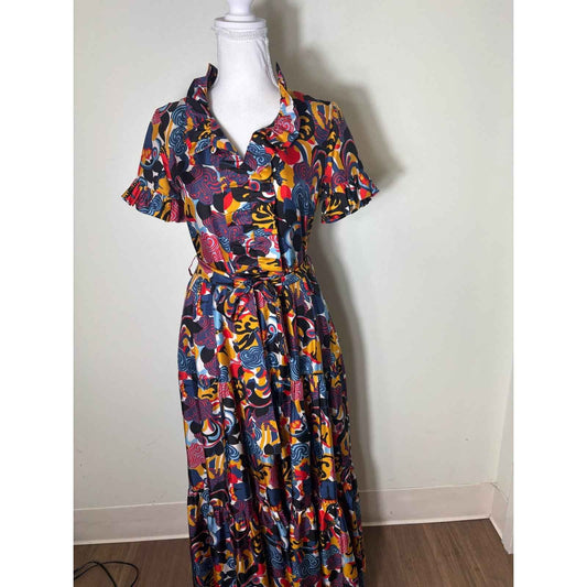 La Double J. Multicolor Floral Short Sleeve Maxi Dress Sz S