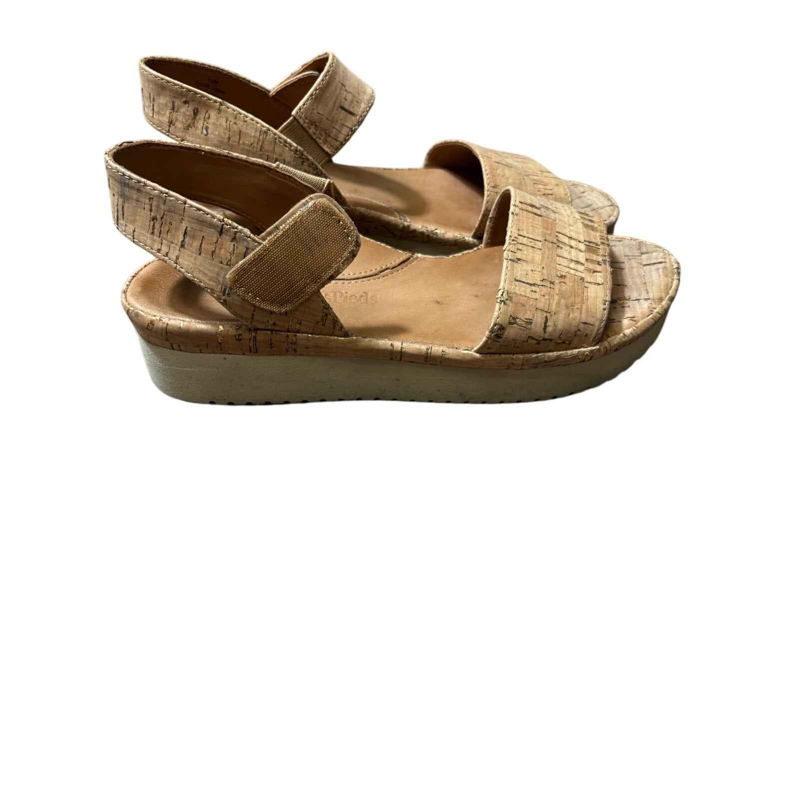 L'amour Des Pieds Tan Cork Platform Sandals Sz 8.5