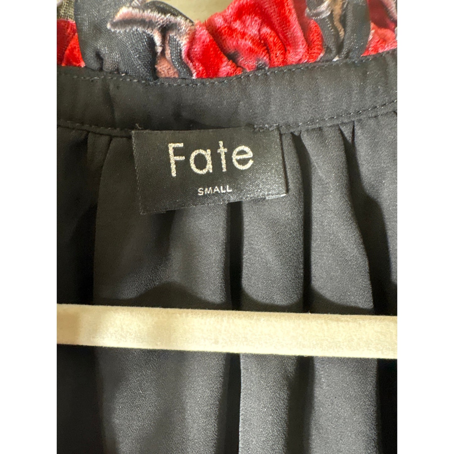 Fate Black Mesh With Velvet Roses Blouse Sz S