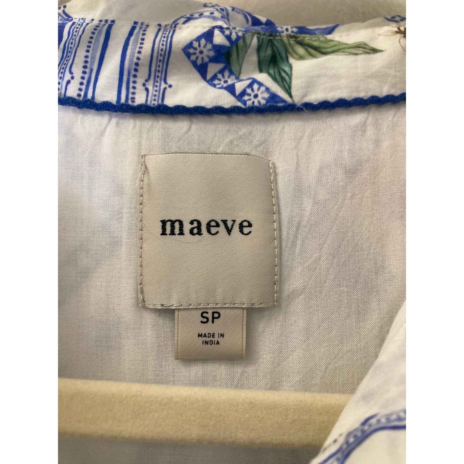 Maeve Anthropologie Blue White Floral Cap Sleeve Button Up Cotton Dress Sz S