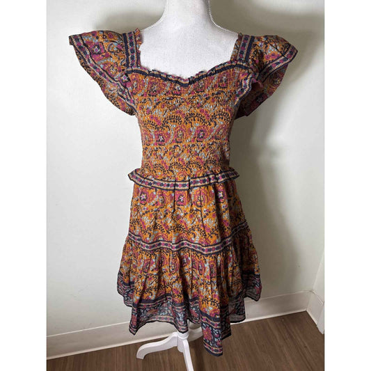 Sea New York Multicolor Flutter Sleeve Cotton Smocked Dress Sz S