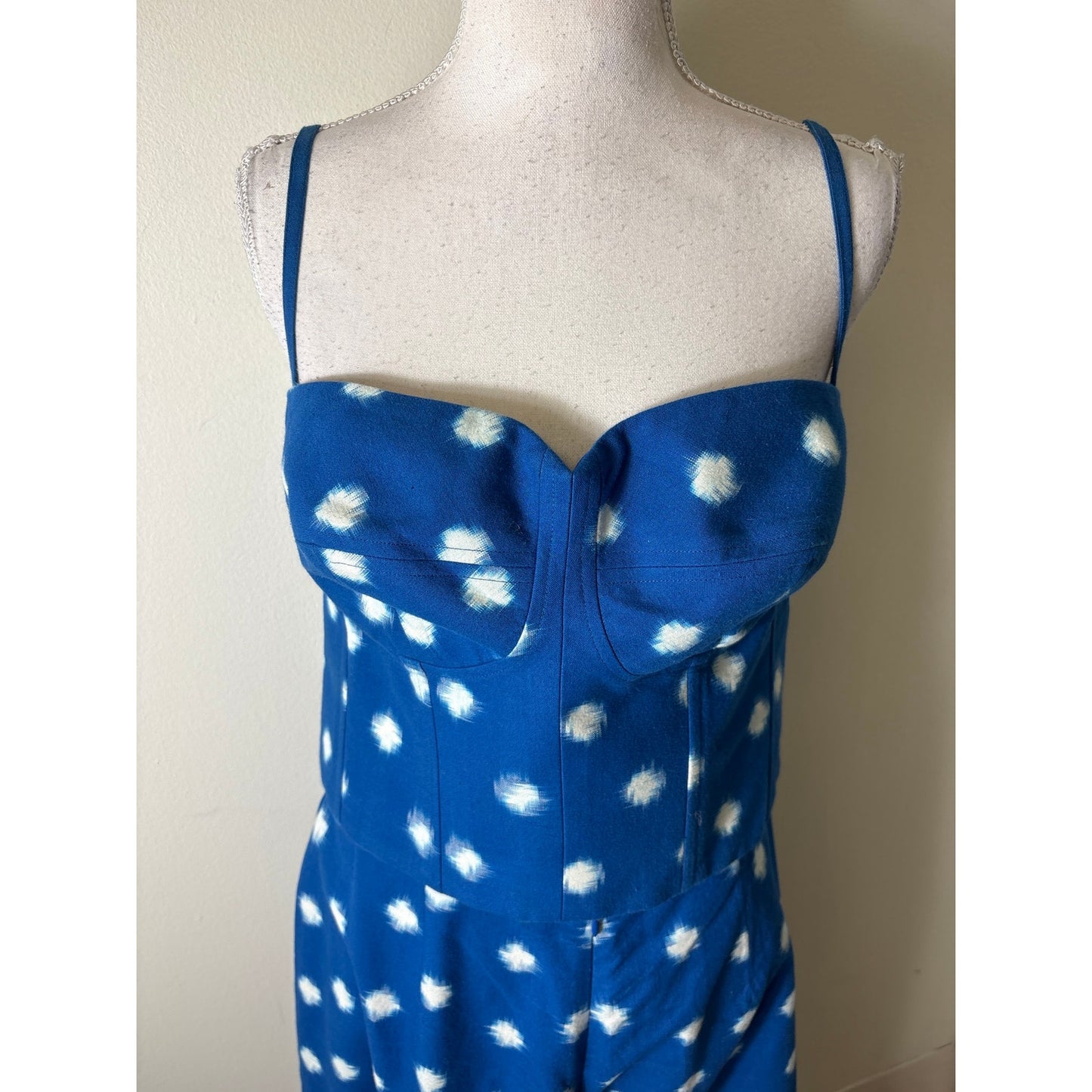 De Castro Campo Blue and White Corset Bustier Top and Pants Set Sz L
