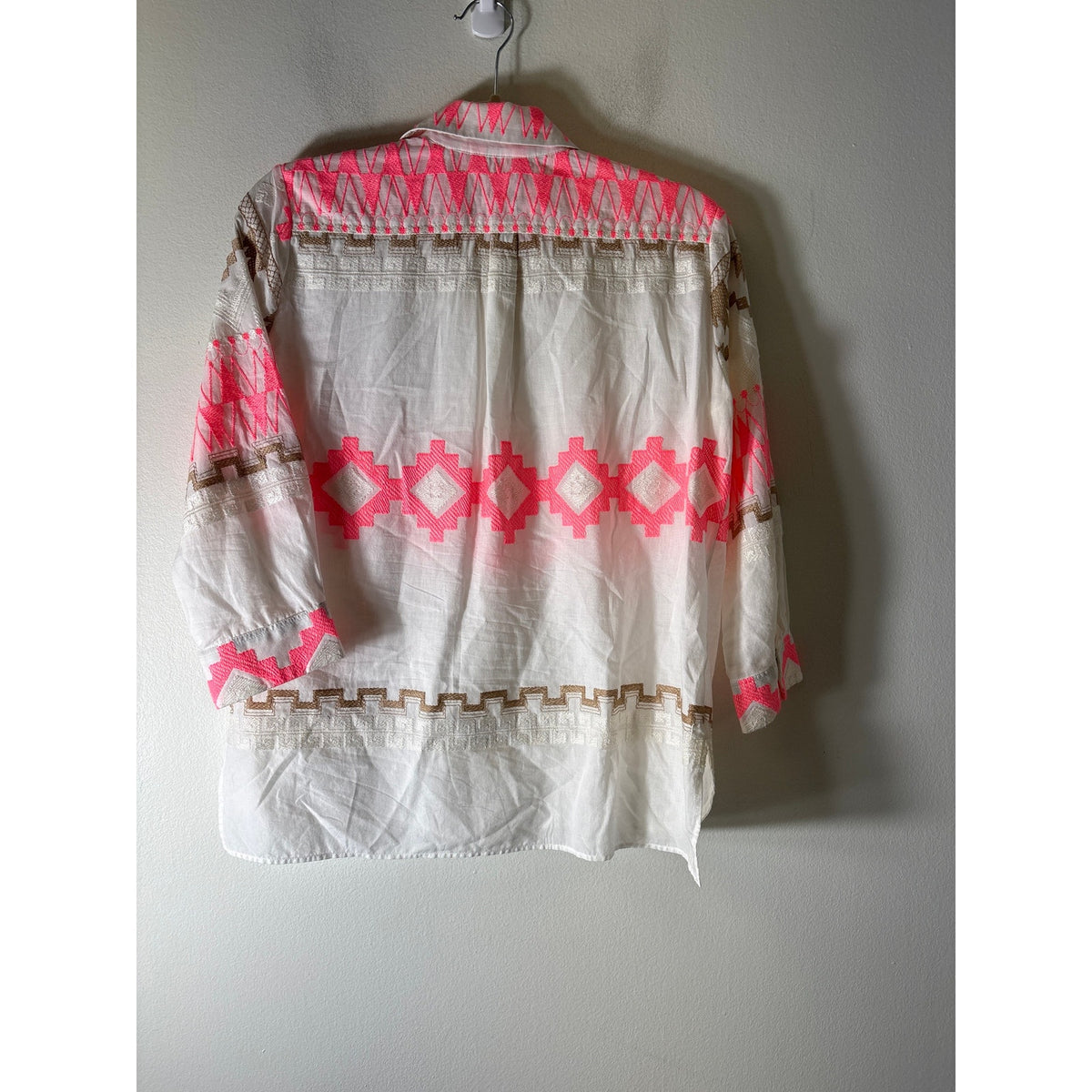 Vilagallo Off White Neon Pink Geo Print Cotton Shirt Sz 42