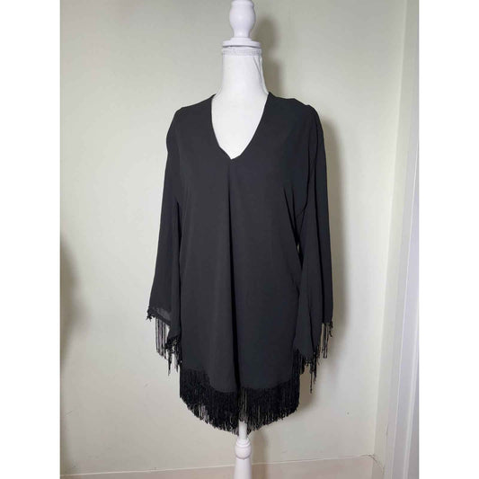 Show Me Your Mumu Black Fringe Mini Dress Sz S