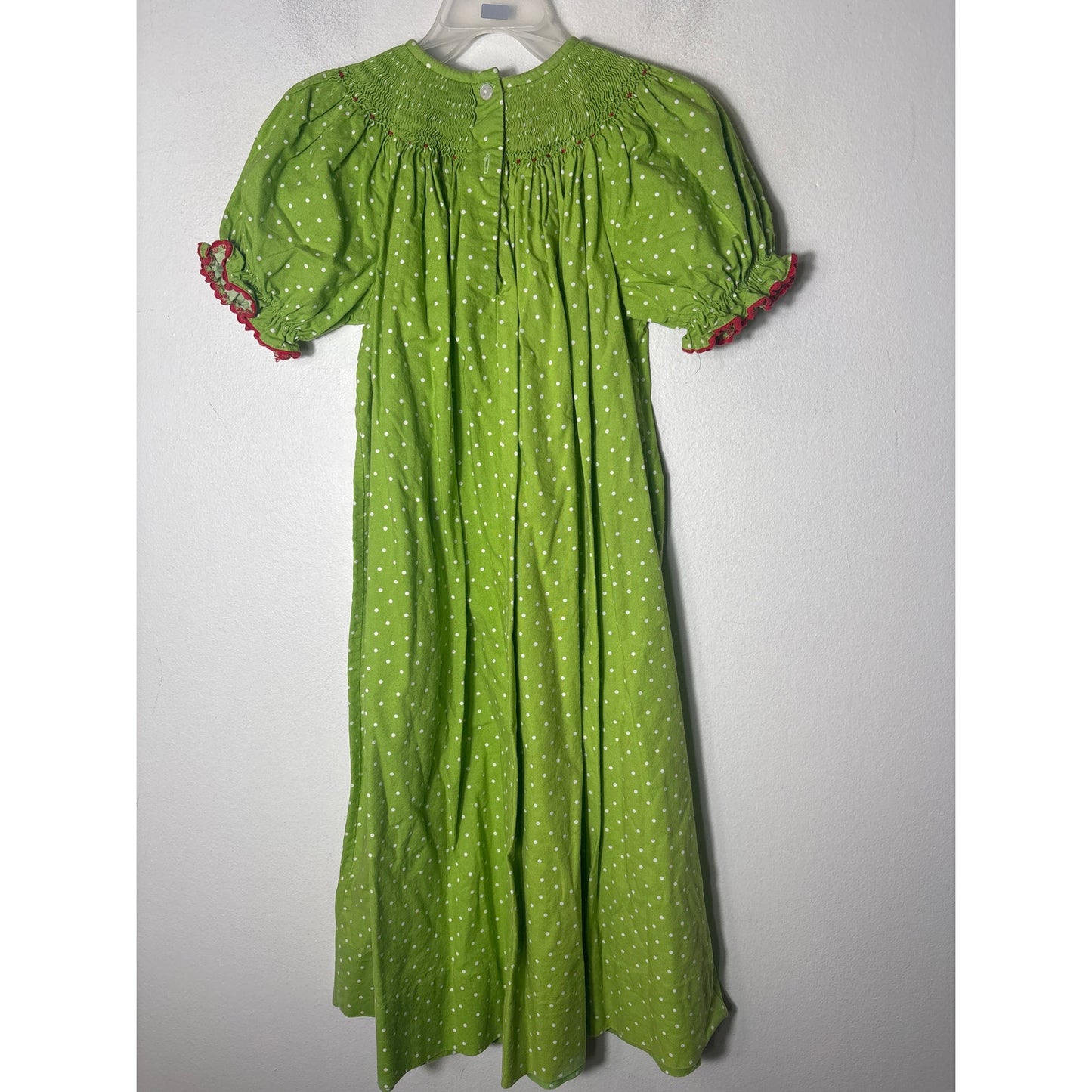 Girls Vintage Amanada Remembered Green dot Smocked Santa Dress Sz 6