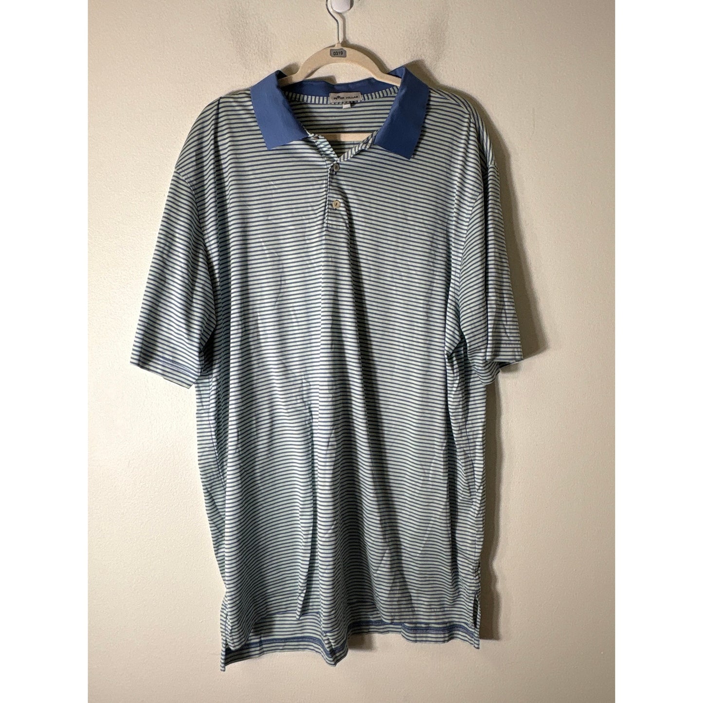 Mens Peter Millar Pale Green and Blue Stripe SS Polo Style Shirt Sz XXL