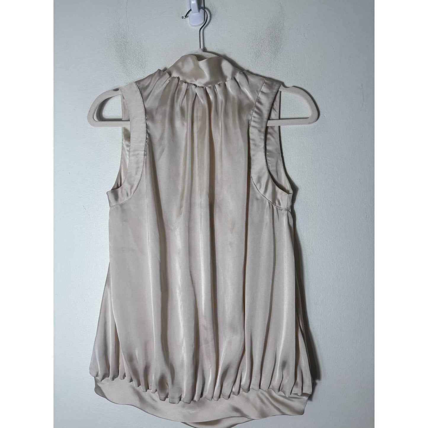 Blaque Label Beige Sleeveless Scoop Gathered Neck Silky Blouson Top Size S