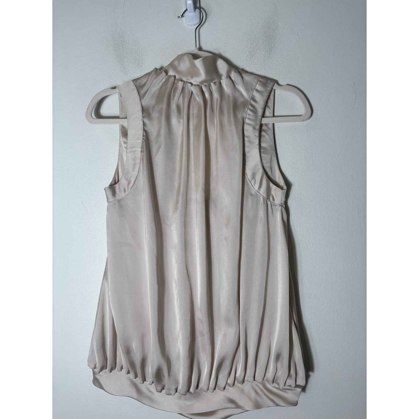 Blaque Label Beige Sleeveless Scoop Gathered Neck Silky Blouson Top Size S