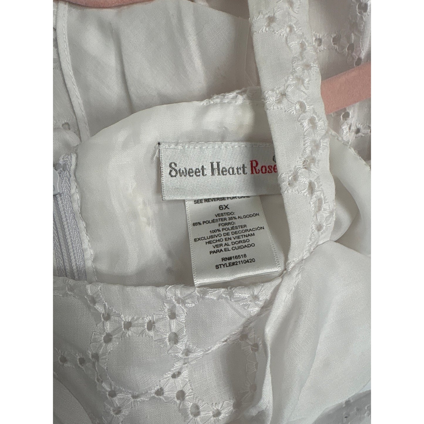 Girls Vintage Sweet HEart Rose White eyelet Dress sz 6x