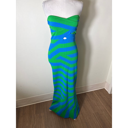 The Wolf Gang Blue and Green Bandeu Bodycon Dress Sz S