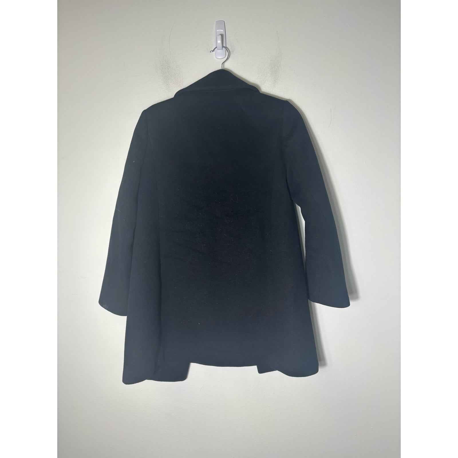 J. Crew Black Wool Long Sleeve Coat with Ruffle Front Sz 2 Petite