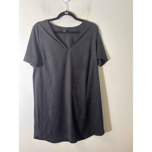 Abbeline Black Faux Suede Shift Dress Sz L