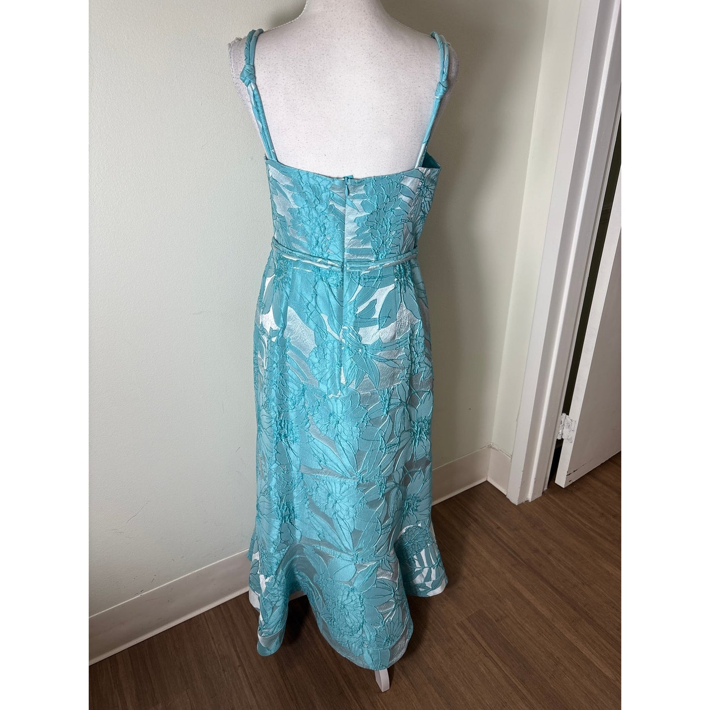 Alexis Teal Floral Knotted Strap Gown Sz M
