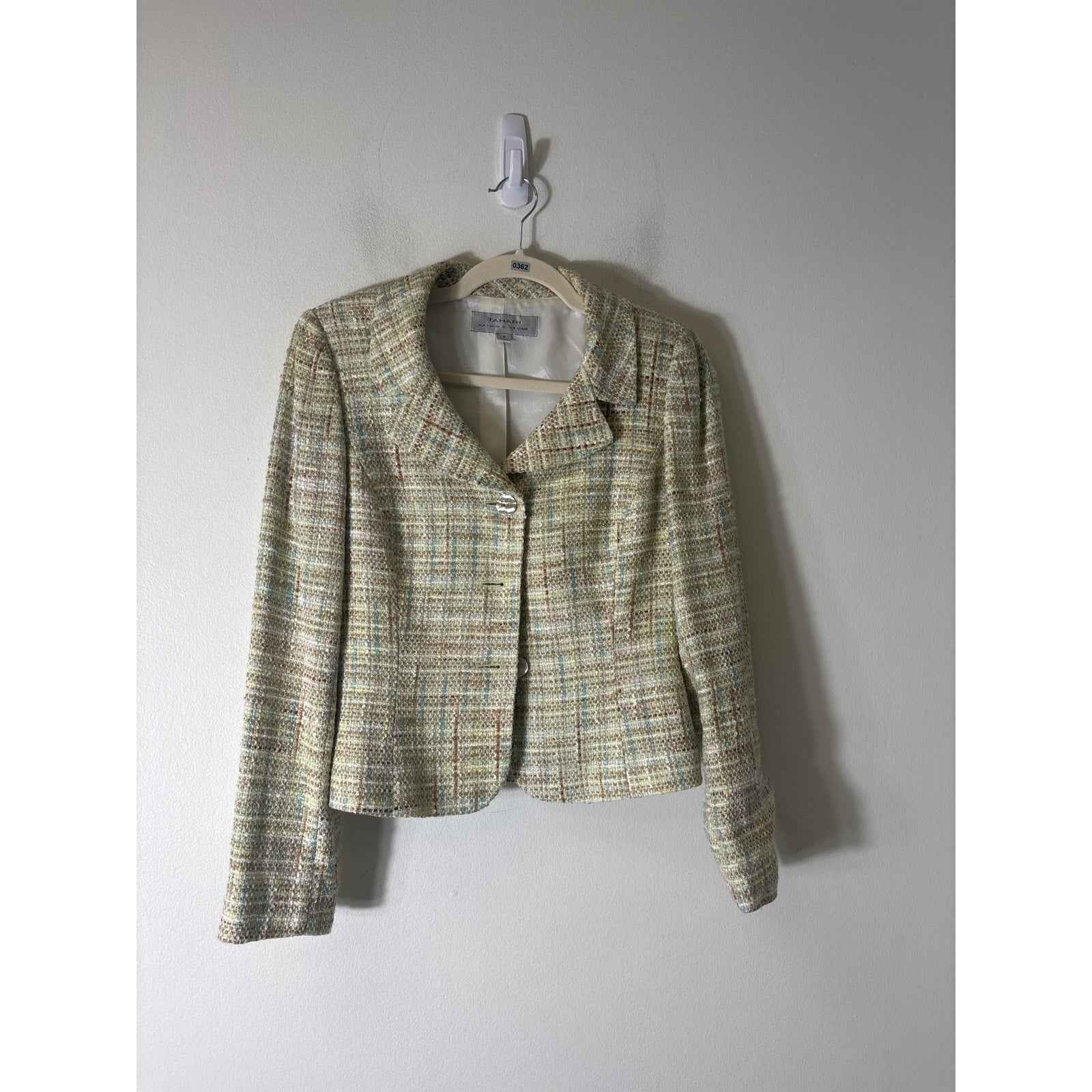 Tahari Light Green&Brown Tweed Skirt Suit Sz 4