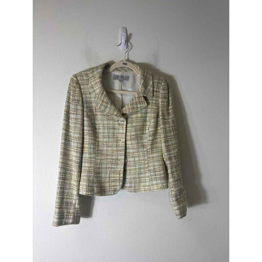Tahari Light Green&Brown Tweed Skirt Suit Sz 4