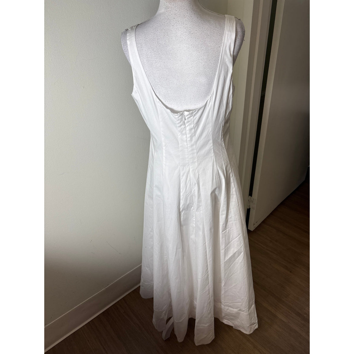 Staud White Cotton Sleeveless A-Line Midi Dress Sz 10
