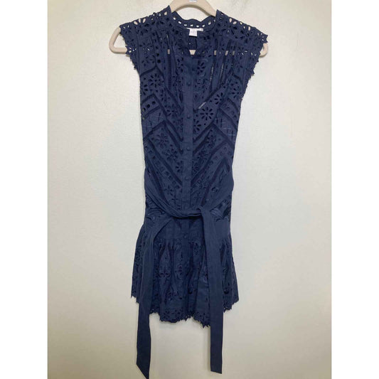 Christy Lynn Navy Sleeveless Drop Waist Eyelet Dress Ties at the Waist Sz M