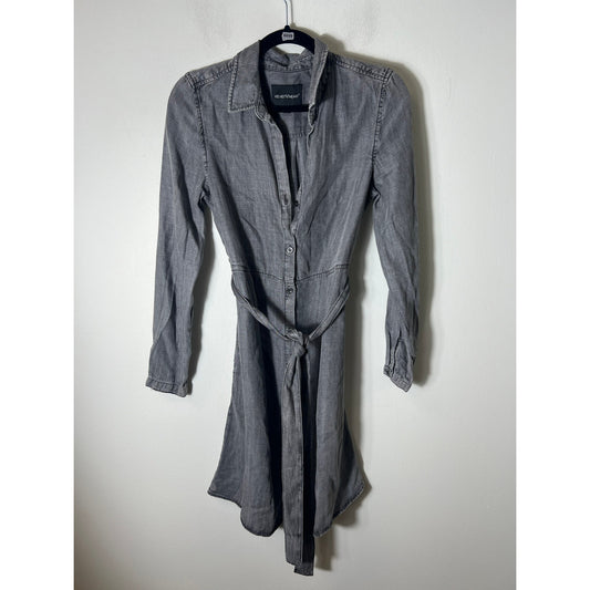 Velvet Heart Gray Long Sleeve Button Up Dress Sz XS
