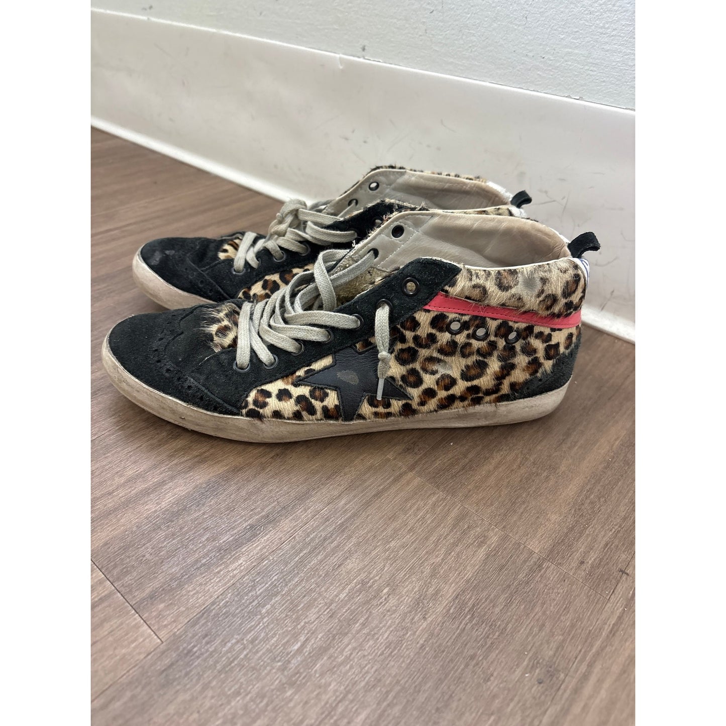 Golden Goose Cheeta Print Black Star Tennis Shoes Sz 40