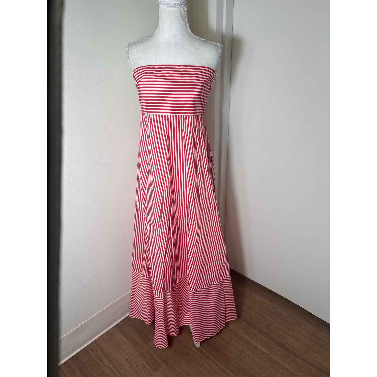 Lusana Red And White Striped Strapless Maxi Dress Sz 6