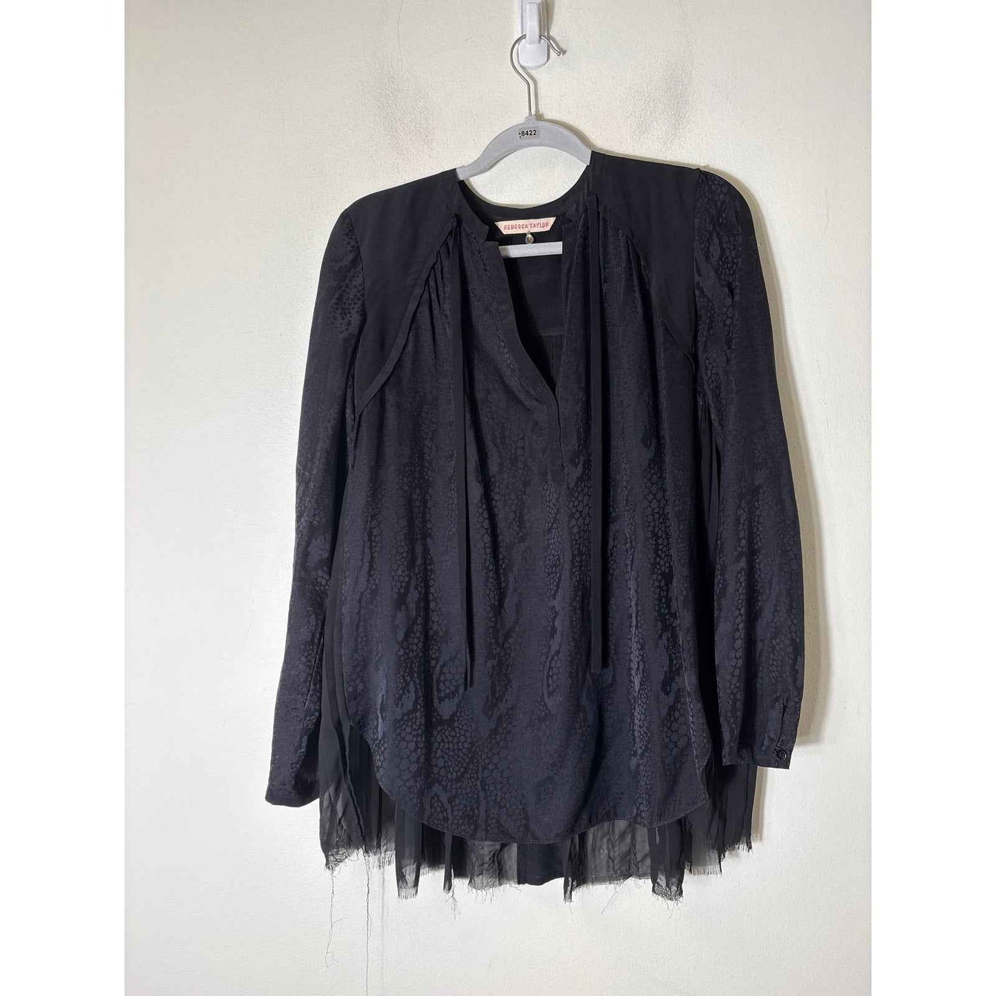 Rebecca Taylor Black Snake Skin Long Sleeve Silk Shirt Sz 6