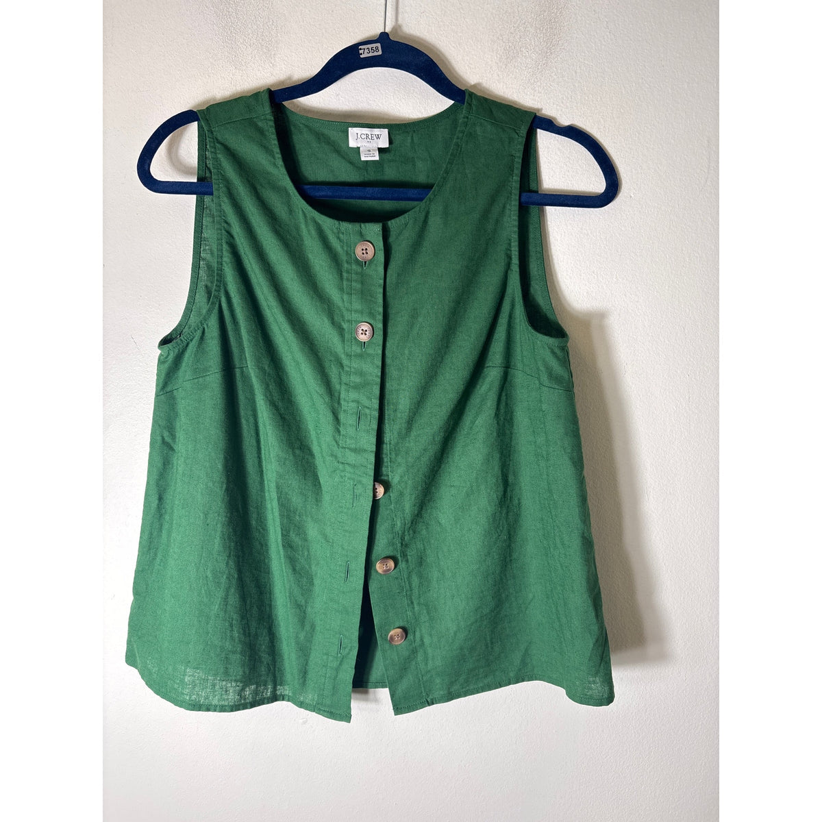 J. Crew Green Sleeveless Button Up Linen Tank Top Sz S