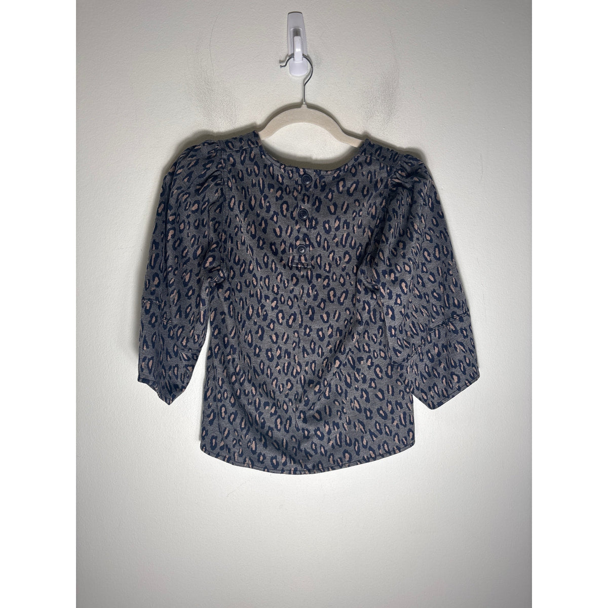 Current Air Gray Animal Print Half Puff Sleeve V-Neck Top Sz XXS
