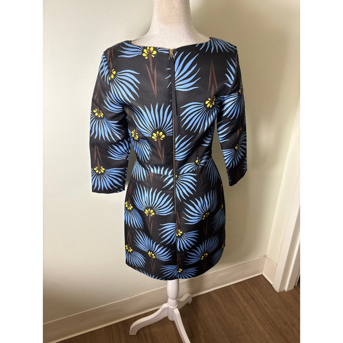Jade Black With Blue Flower Block Print Mini Dress Sz XS