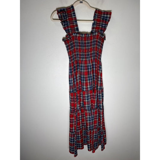 Hill House The Nap Dress Dark Red Plaid Cotton Maxi Dress Sz XS