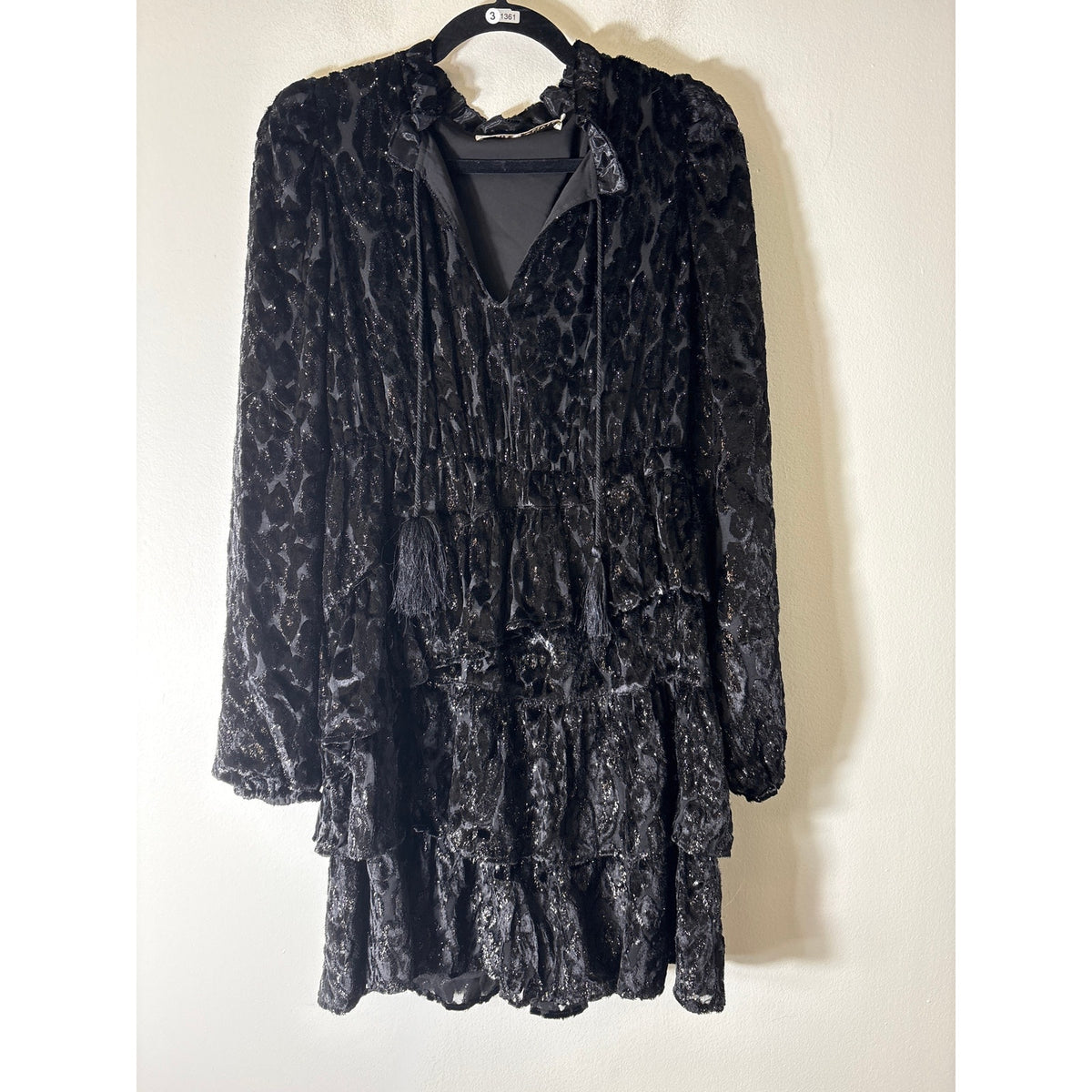 Marie Oliver Black Long Puff Sleeve Layered Knee Length Dress Sz M