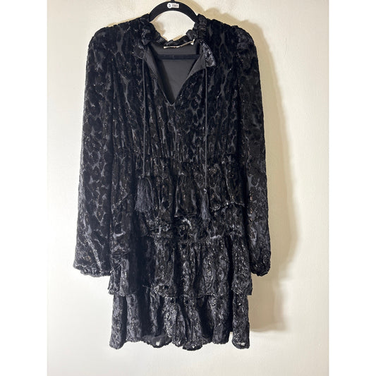 Marie Oliver Black Long Puff Sleeve Layered Knee Length Dress Sz M