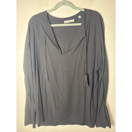 Vince Black Long Sleeve Tassle Ties Shirt Sz L
