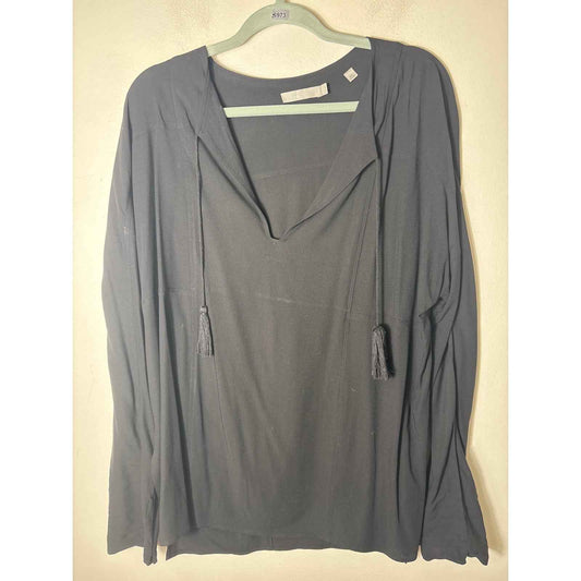 Vince Black Long Sleeve Tassle Ties Shirt Sz L