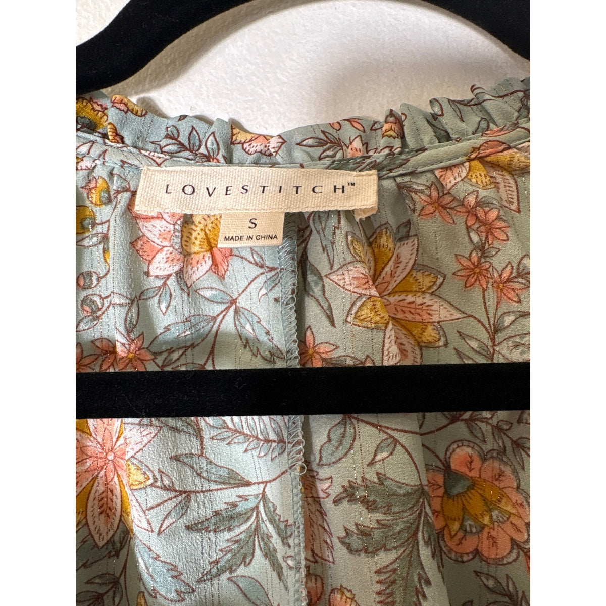 Love Stitch Turqoise Floral Blouse Sz S