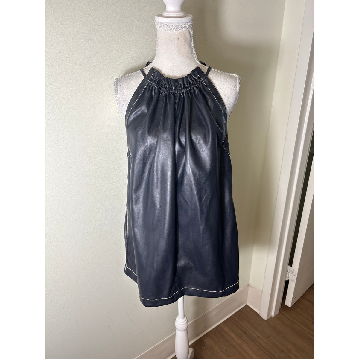 Phillip Lim Navy Faux Leather Top Sz S