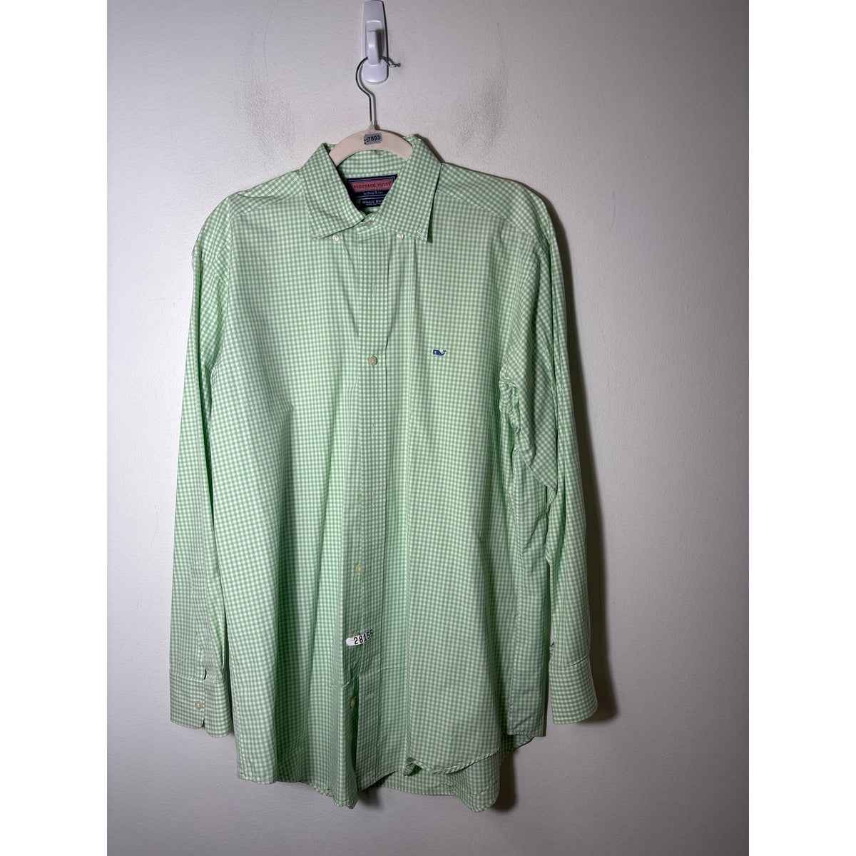 Mens Vineyard Vines Green Gingham Whale Long Sleeve Shirt Sz M