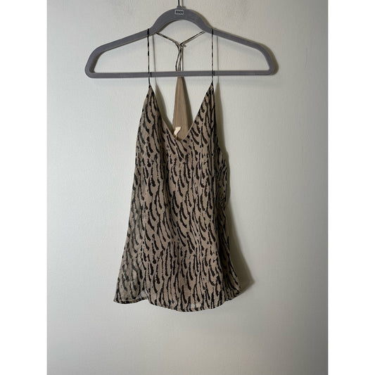 Chelsea Flower Tan and Brown Animal Print Silk Halter Top Sz M