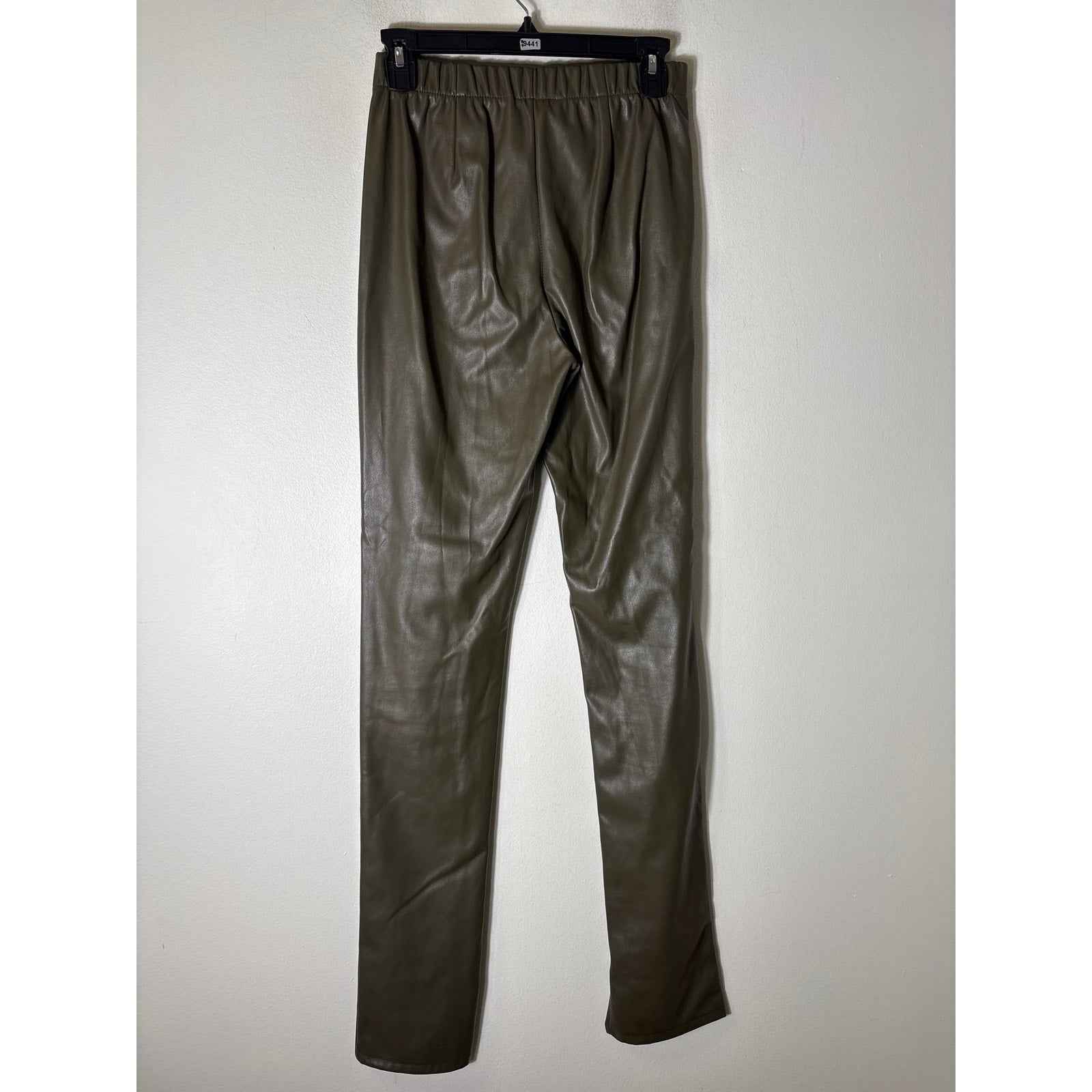 Goldie Army Green Pull On Faux Leather Straight Leg Pants Sz M